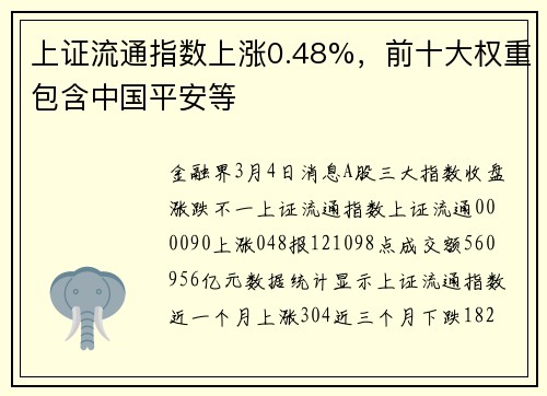 上证流通指数上涨0.48%，前十大权重包含中国平安等