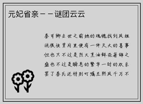 元妃省亲－－谜团云云