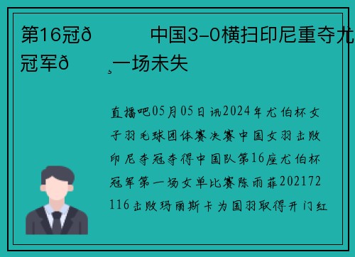 第16冠🏆中国3-0横扫印尼重夺尤伯杯冠军🏸一场未失